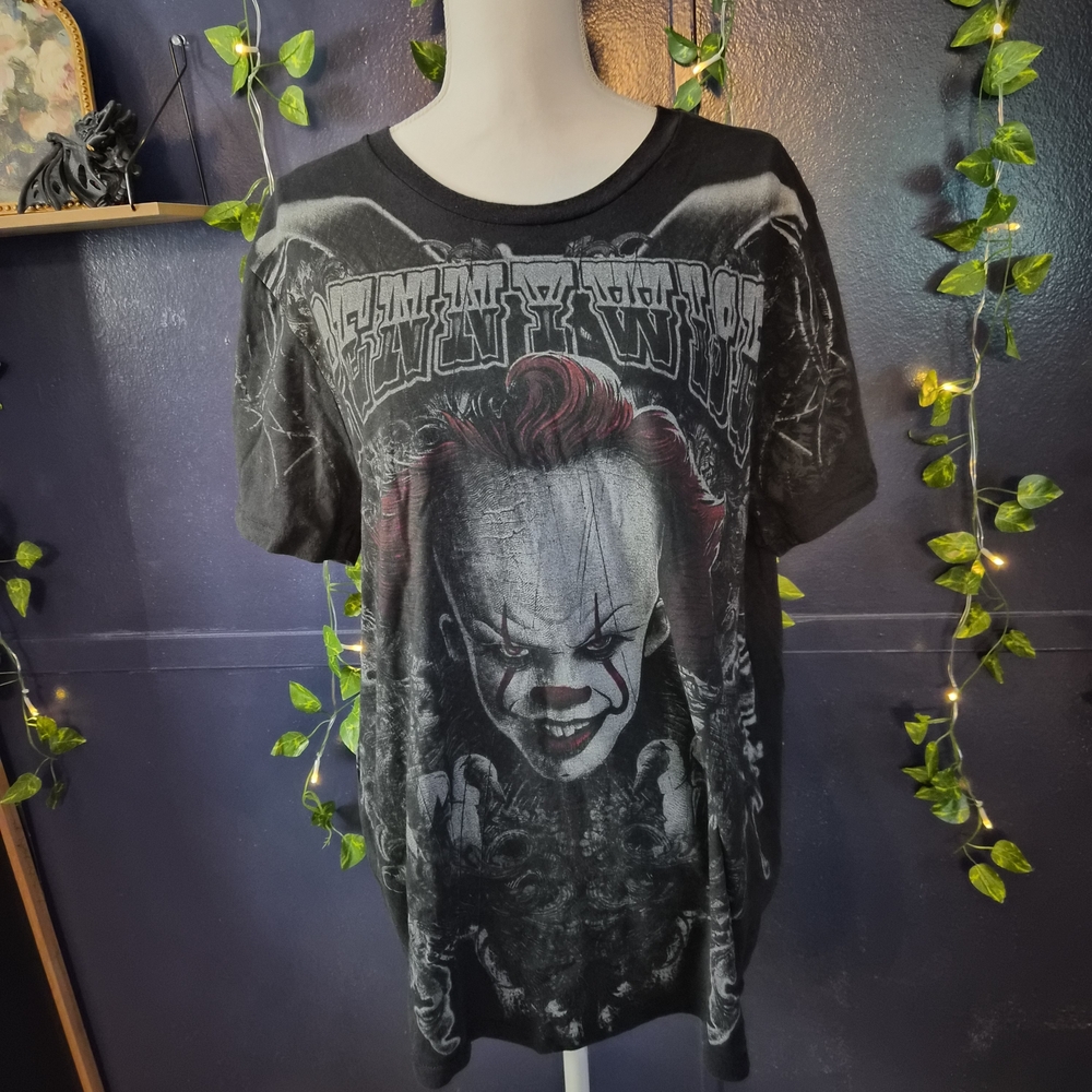 Graphic Horror Clown Tee - Black with Red Accent